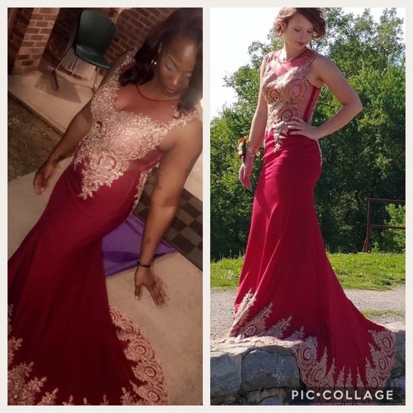 Long Prom Sequin Mermaid Embellished Burgundy - Picture 8 of 8